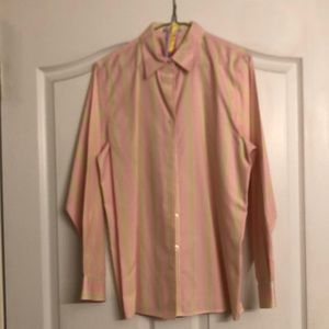 Fox Croft Wrinkle Free shirt-pin stripe pink and sea foam green, size 10